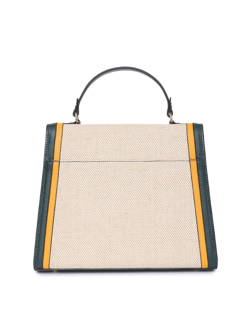 KLEIO Jute Canvas Top Handle Handbag for Women/Girls - Dark Green Mustard - Image 4